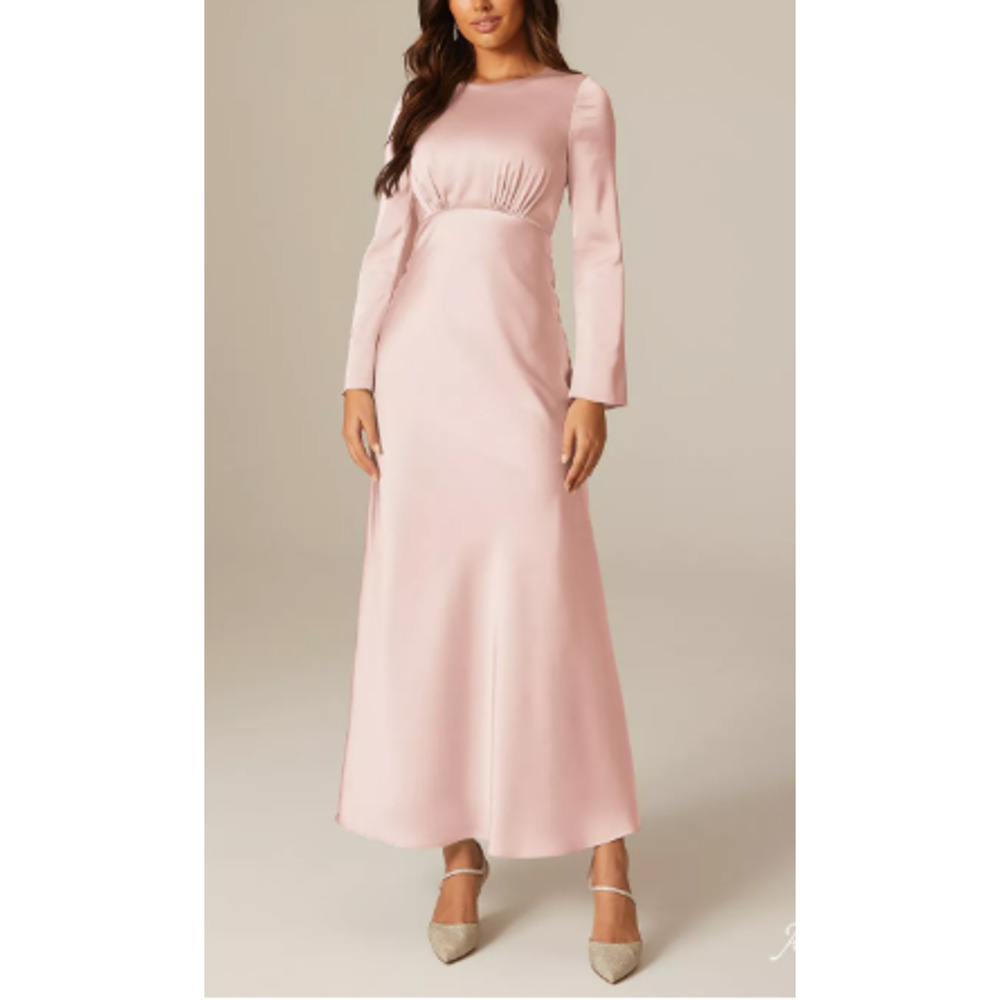 AW BRIDAL 2 XS pearl pink Ginevra satin formal bridesmaid maxi dress NEW B82